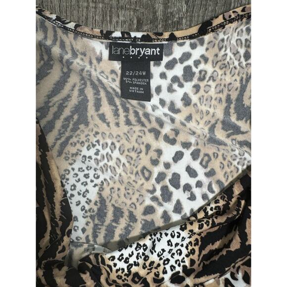 VTG Lane Bryant 3X 24W Y2K Shortsleeve Animal Leopard Print Blouse Top Stretchy - Picture 3 of 8